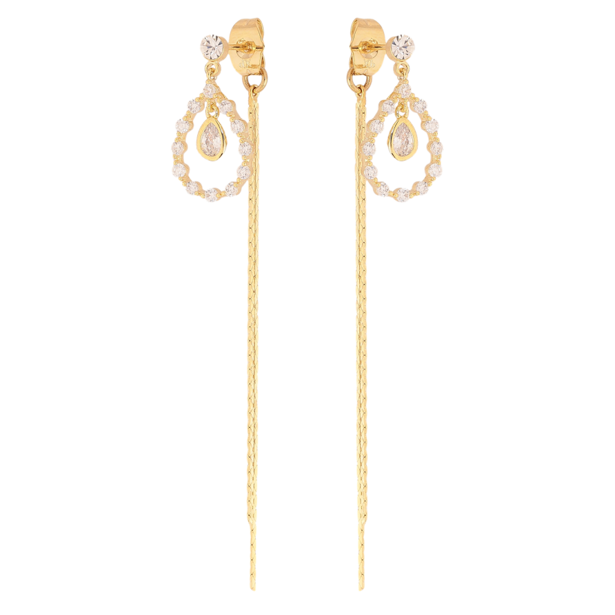 Серьги Xuping QQMM цвет Позолота 14K пусеты "Кристальные капельки с цепочками" фото №1