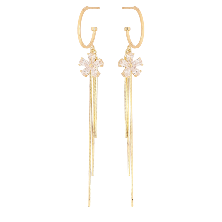 Сережки Xuping QQMM колір Позолота 14K пусети "Кристальні квіточки на дугах" фото №11