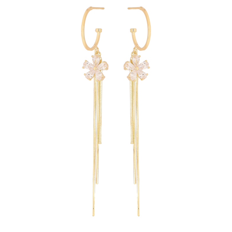 Сережки Xuping QQMM колір Позолота 14K пусети "Кристальні квіточки на дугах" фото №1