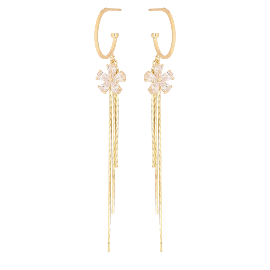 Сережки Xuping QQMM колір Позолота 14K пусети "Кристальні квіточки на дугах" фото №1