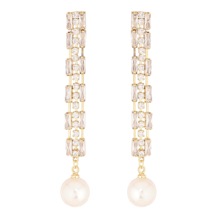 Сережки Xuping QQMM колір Позолота 14K пусети "Кристальні підвіски з перлами" фото №7