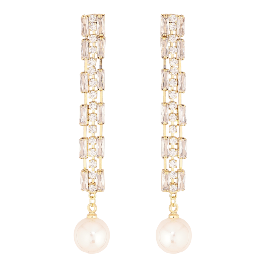 Сережки Xuping QQMM колір Позолота 14K пусети "Кристальні підвіски з перлами" фото №1