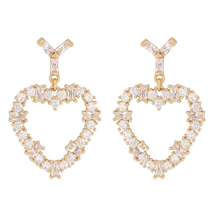 Серьги Xuping QQMM цвет Позолота 14K пусеты "Кристальные сердечки" фото №15