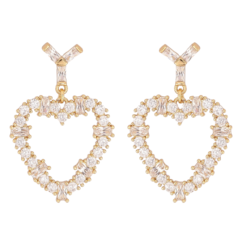 Сережки Xuping QQMM колір Позолота 14K пусети "Кристальні серця" фото №1