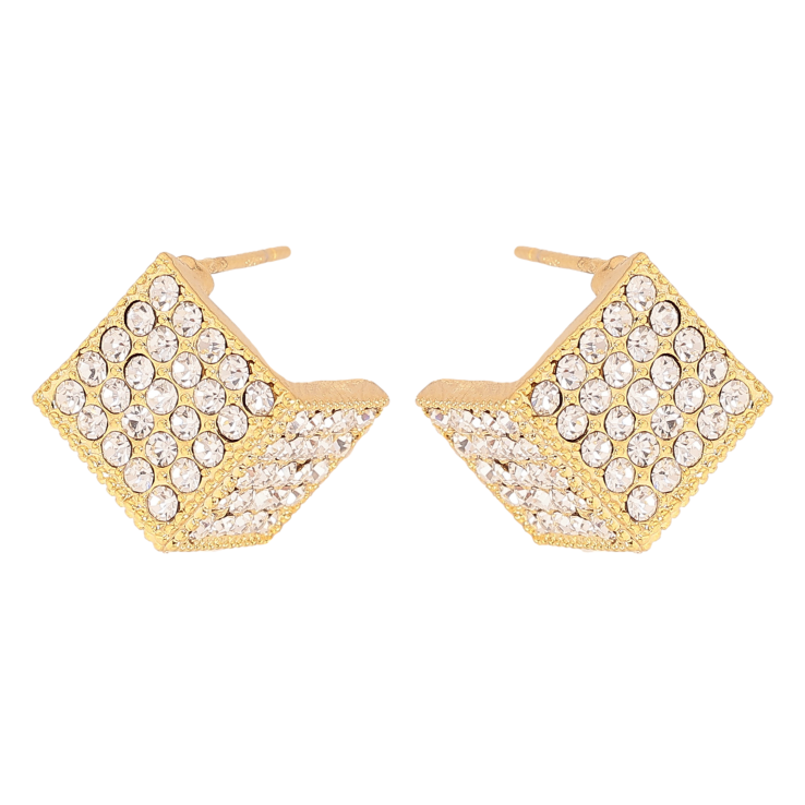 Серьги Xuping QQMM цвет Позолота 14K пусеты "Кубики с кристаллами" 9х9мм фото №9