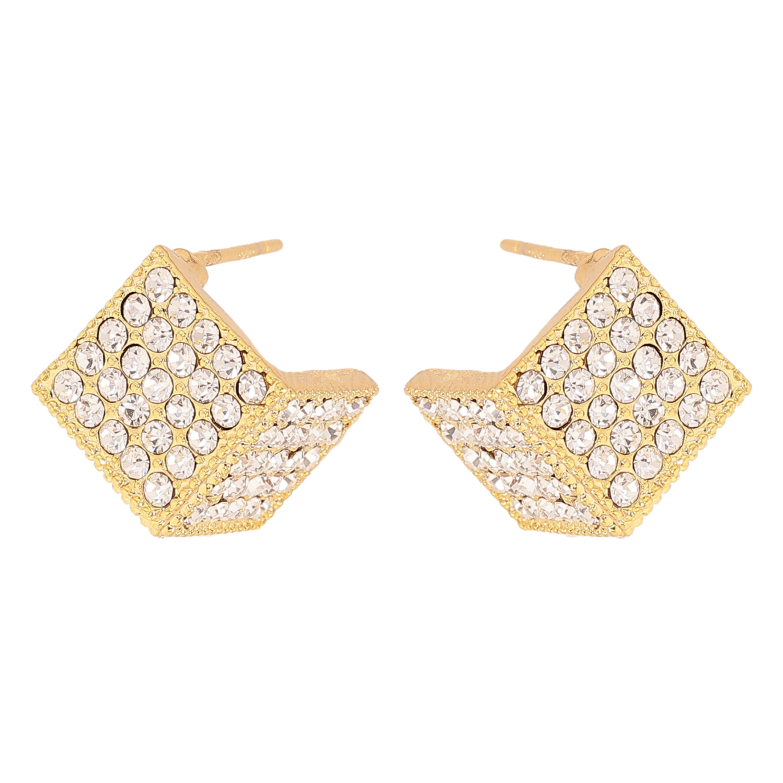 Серьги Xuping QQMM цвет Позолота 14K пусеты "Кубики с кристаллами" 9х9мм фото №1