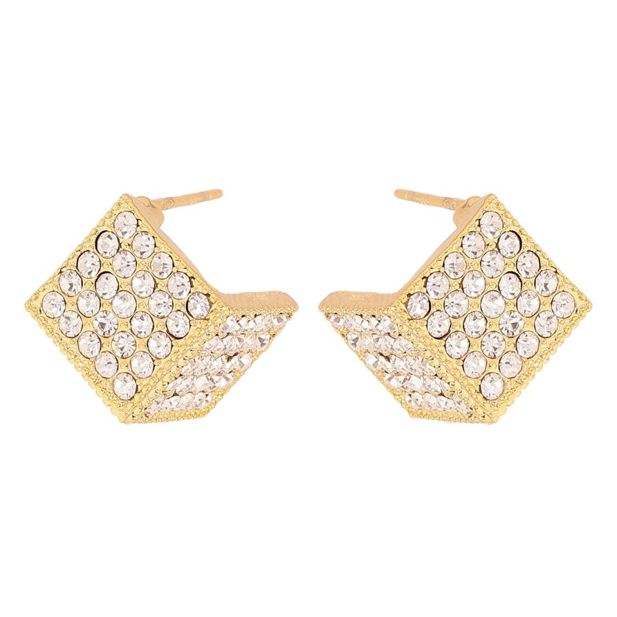 Сережки Xuping QQMM колір Позолота 14K пусети "Кубики з кристалами" 9х9мм фото №1