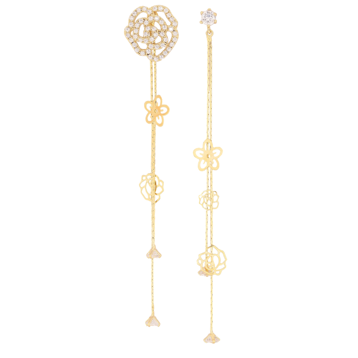 Серьги Xuping QQMM цвет Позолота 14K пусеты "Ассиметричные цветочные подвески" фото №17