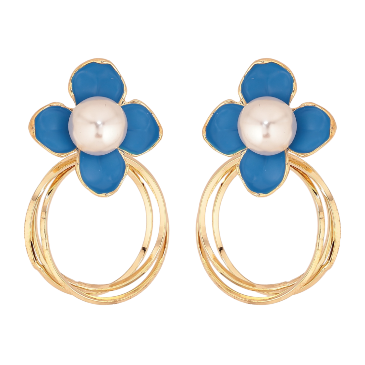 Серьги Xuping QQMM цвет Позолота 14K пусеты "Цветочки с колечками" фото №19