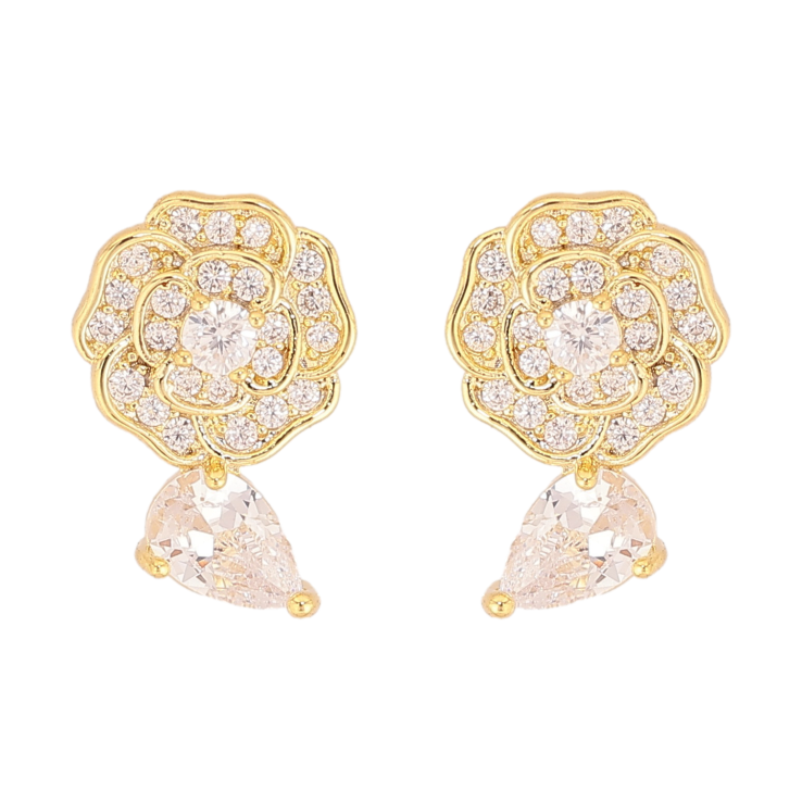 Серьги Xuping QQMM цвет Позолота 14K пусеты "Цветочки с кристаллами" фото №10