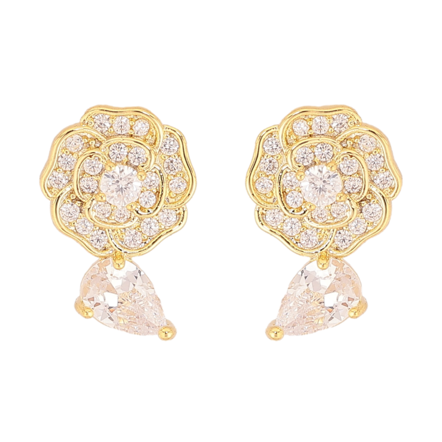 Сережки Xuping QQMM колір Позолота 14K пусети "Квіточки з кристалами" фото №1 Сережки Xuping QQMM колір Позолота 14K пусети "Квіточки з кристалами" фото №1