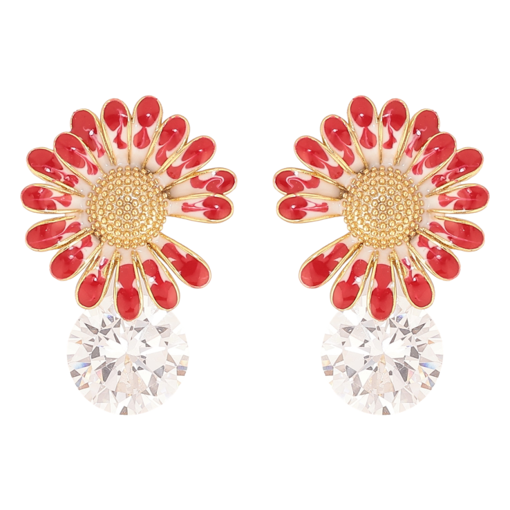 Серьги Xuping QQMM цвет Позолота 14K пусеты "Красные цветочки с кристаллами" фото №11