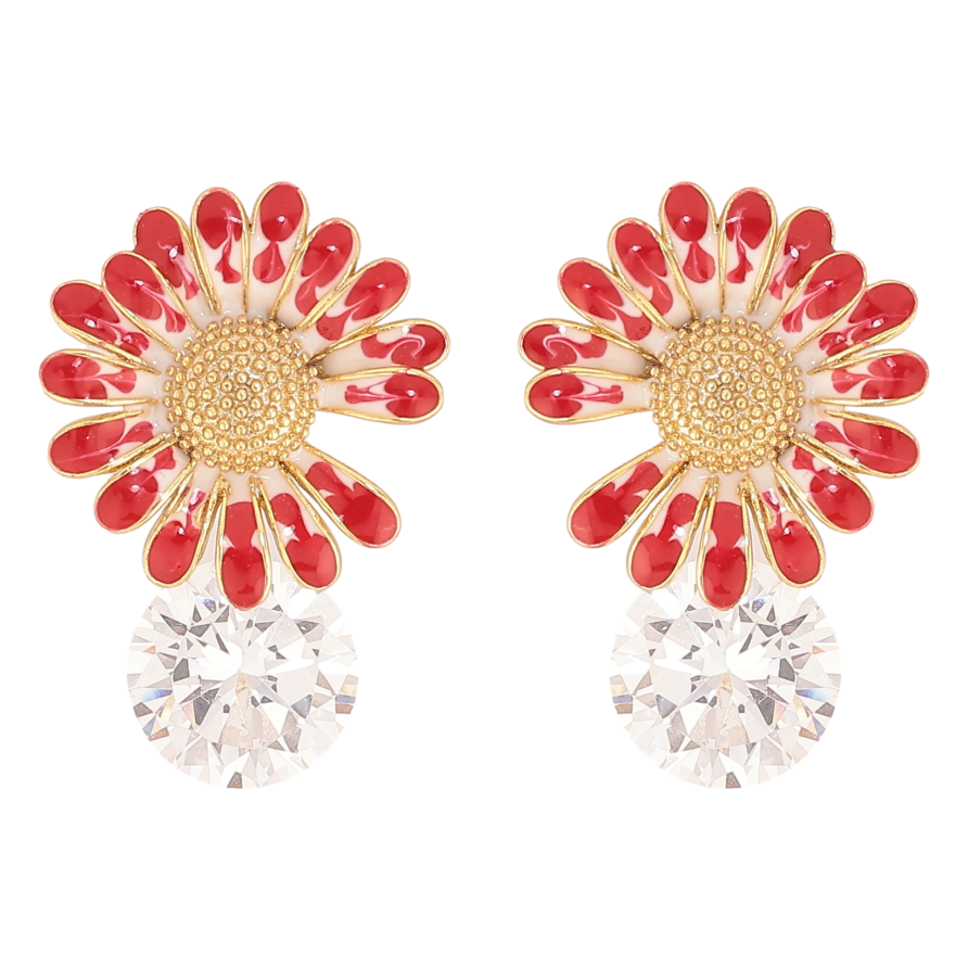 Сережки Xuping QQMM колір Позолота 14K пусети "Червоні квіточки з кристалами" фото №1