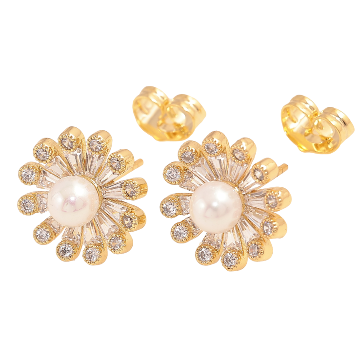 Сережки Xuping QQMM колір Позолота 14K пусети "Квіточки з кристалами та перлами" фото №25