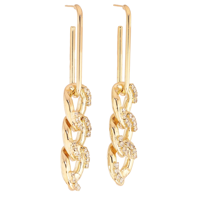 Серьги Xuping QQMM цвет Позолота 14K пусеты "Подвески цепочки с кристаллами" фото №1