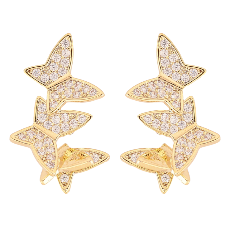 Серьги Xuping QQMM цвет Позолота 14K пусеты "Бабочки с кристаллами" фото №2