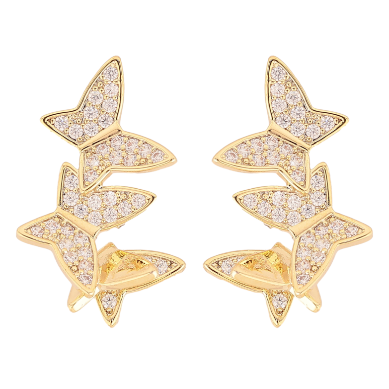 Сережки Xuping QQMM колір Позолота 14K пусети "Метелики з кристалами" фото №1 Сережки Xuping QQMM колір Позолота 14K пусети "Метелики з кристалами" фото №1