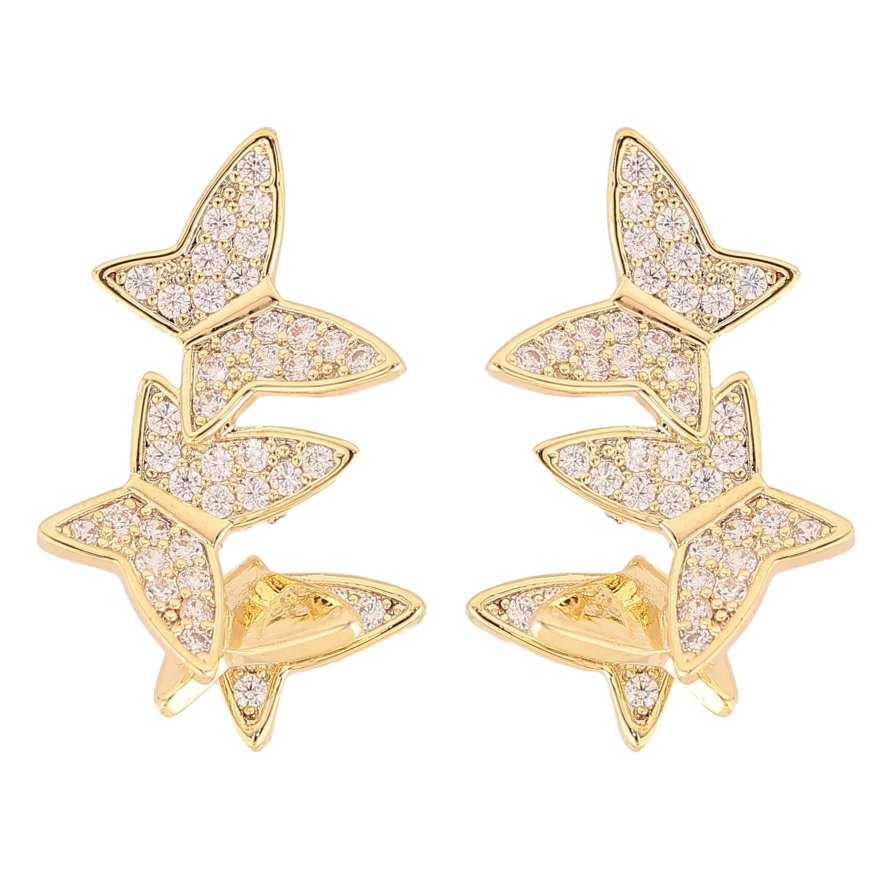 Сережки Xuping QQMM колір Позолота 14K пусети "Метелики з кристалами" фото №1