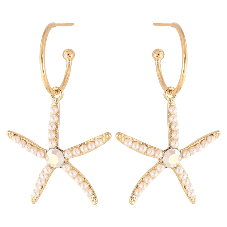 Серьги Xuping QQMM цвет Позолота 14K пусеты "Морские звезды с кристаллами" фото №14