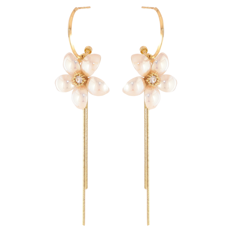 Серьги Xuping QQMM цвет Позолота 14K пусеты "Перламутровые цветочки с подвесками" фото №19