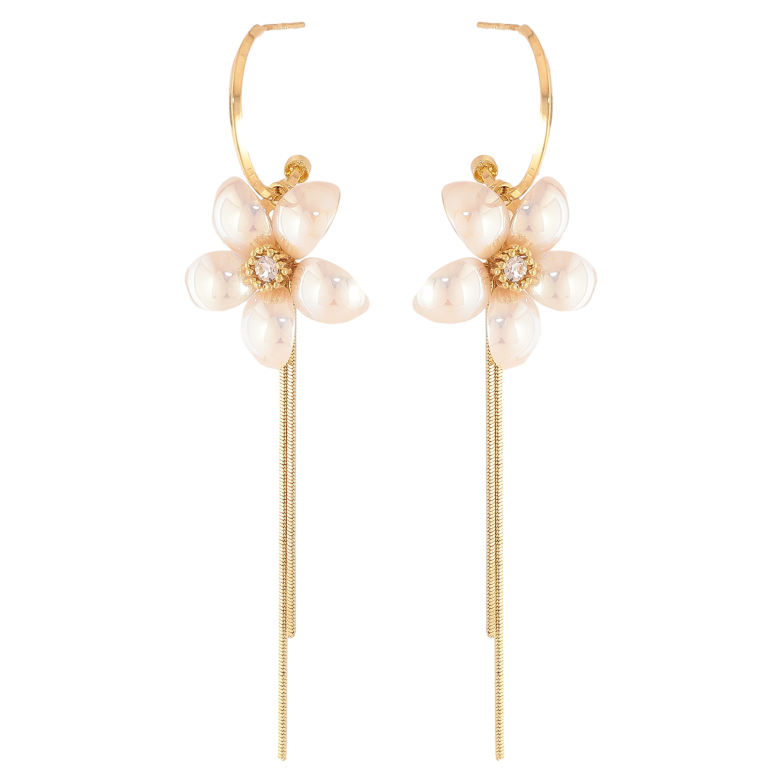 Серьги Xuping QQMM цвет Позолота 14K пусеты "Перламутровые цветочки с подвесками" фото №1