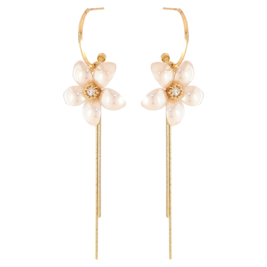 Сережки Xuping QQMM колір Позолота 14K пусети "Перламутрові квіточки з підвісками" фото №1