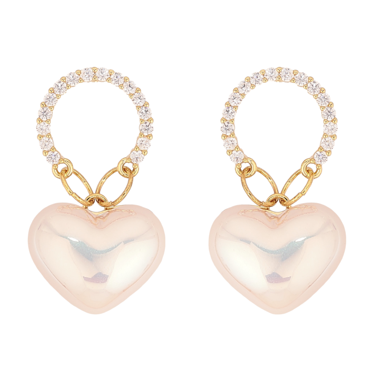 Серьги Xuping QQMM цвет Позолота 14K пусеты "Перламутровые сердечки на колечках" фото №21