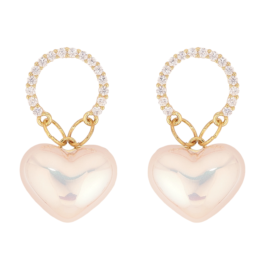 Серьги Xuping QQMM цвет Позолота 14K пусеты "Перламутровые сердечки на колечках" фото №1