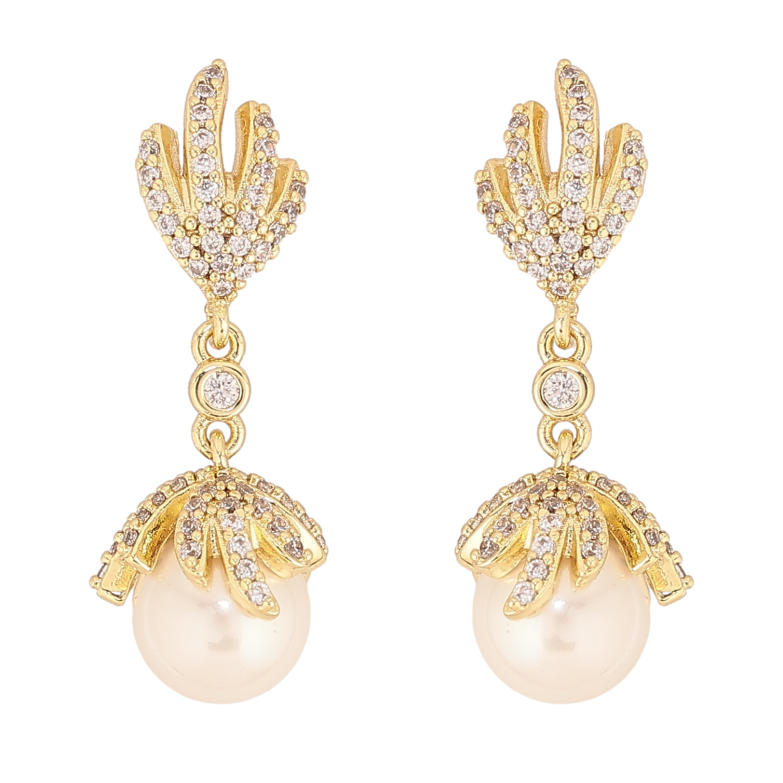 Серьги Xuping QQMM цвет Позолота 14K пусеты "Жемчужные бутоны" фото №5