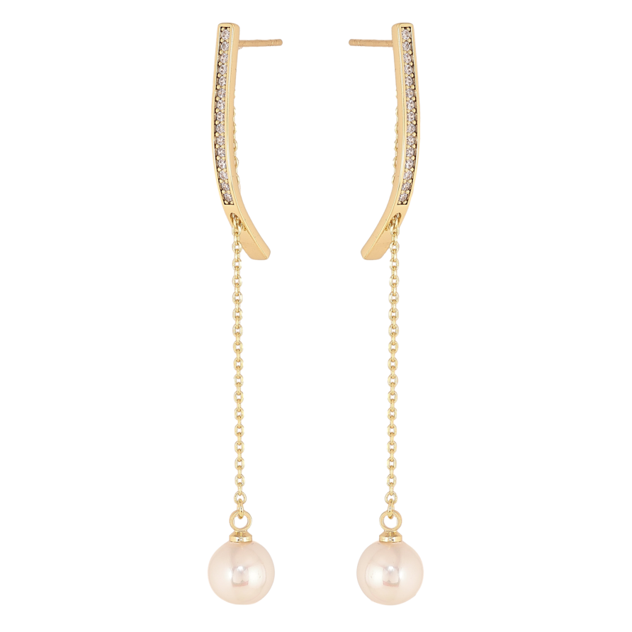 Серьги Xuping QQMM цвет Позолота 14K пусеты "Жемчужные подвески" фото №1