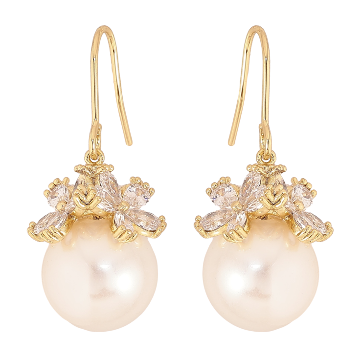 Серьги Xuping QQMM цвет Позолота 14K пусеты "Жемчужины под цветочным куполом" фото №8