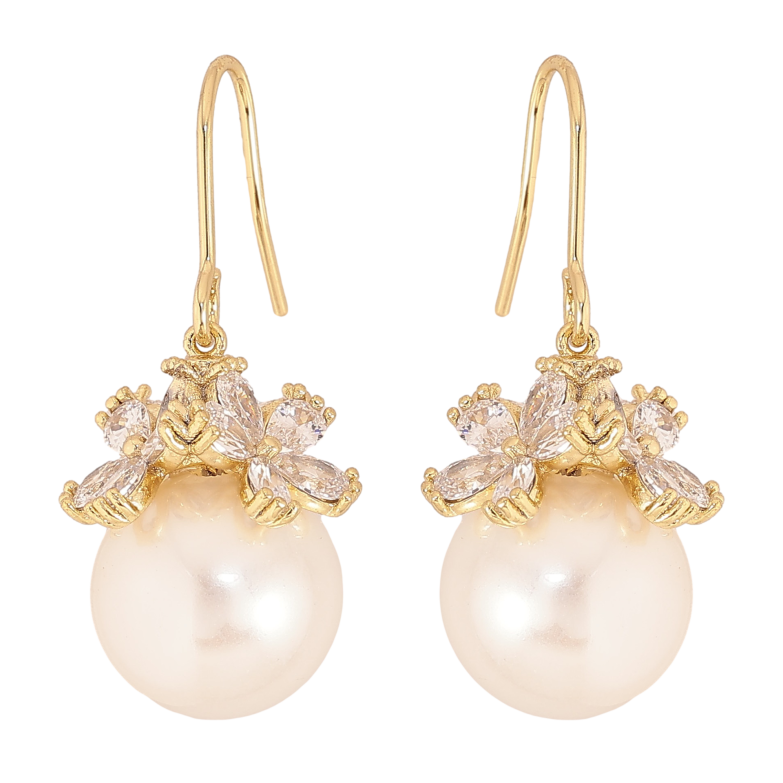 Серьги Xuping QQMM цвет Позолота 14K пусеты "Жемчужины под цветочным куполом" фото №1