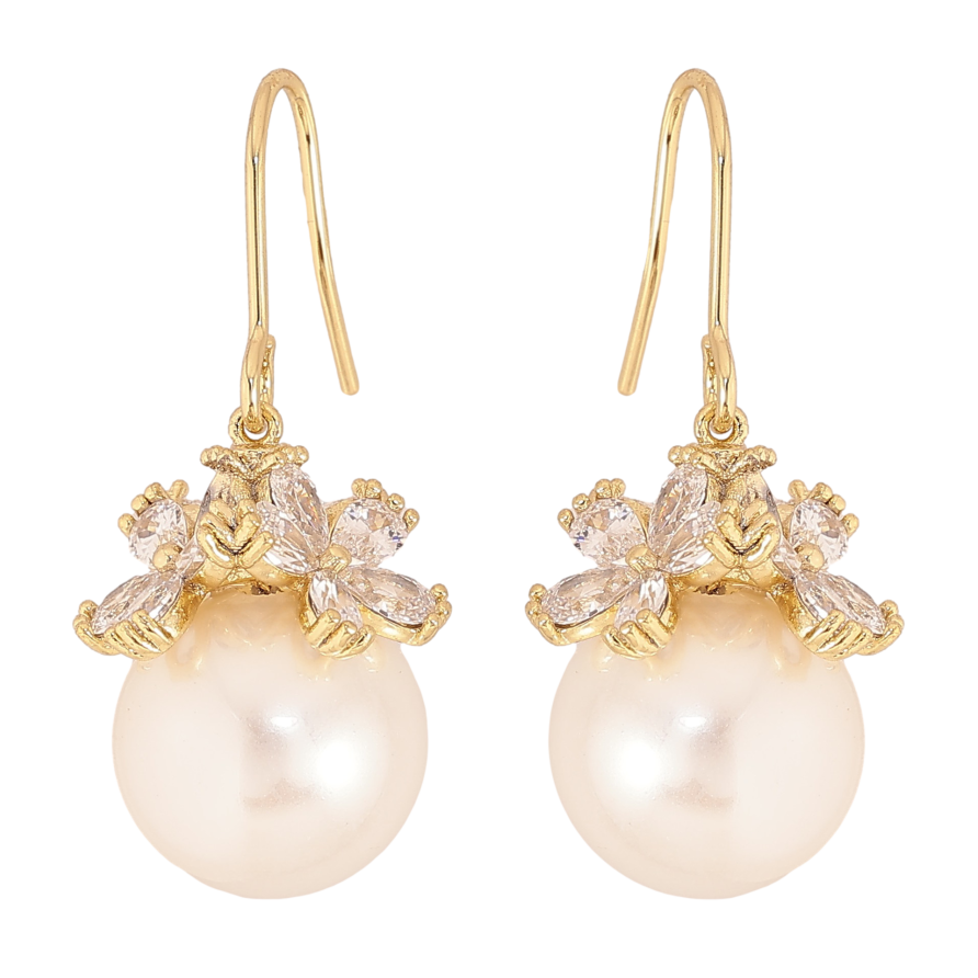 Серьги Xuping QQMM цвет Позолота 14K пусеты "Жемчужины под цветочным куполом" фото №1