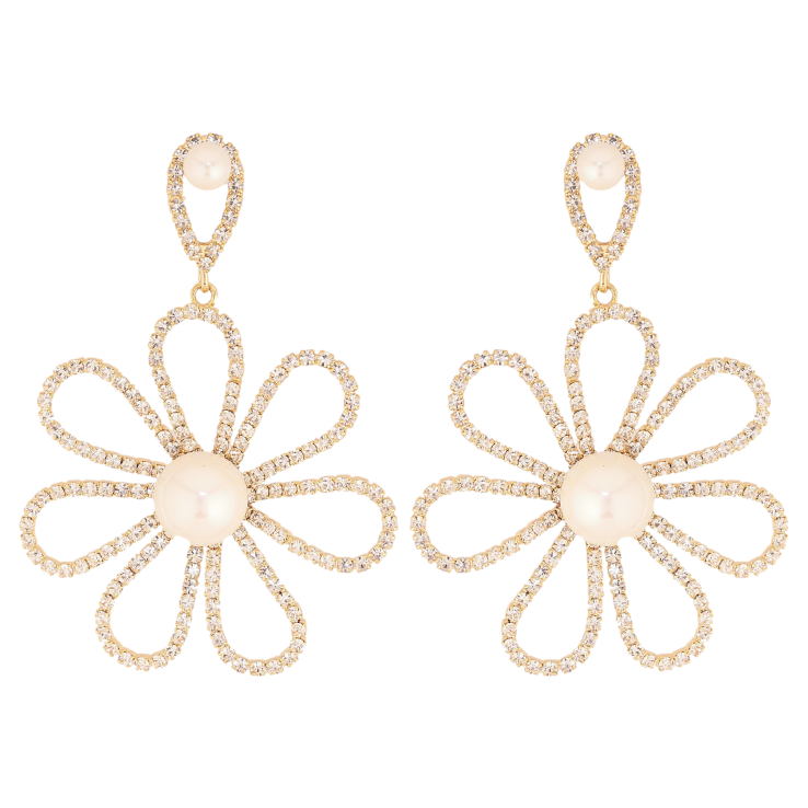 Сережки Xuping QQMM колір Позолота 14K пусети "Ромашки з цирконієм та перлами" фото №17