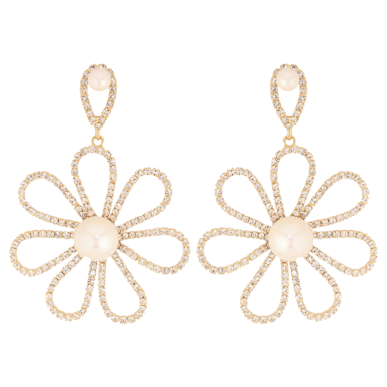 Сережки Xuping QQMM колір Позолота 14K пусети "Ромашки з цирконієм та перлами" фото №1