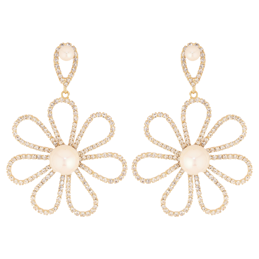 Сережки Xuping QQMM колір Позолота 14K пусети "Ромашки з цирконієм та перлами" фото №1