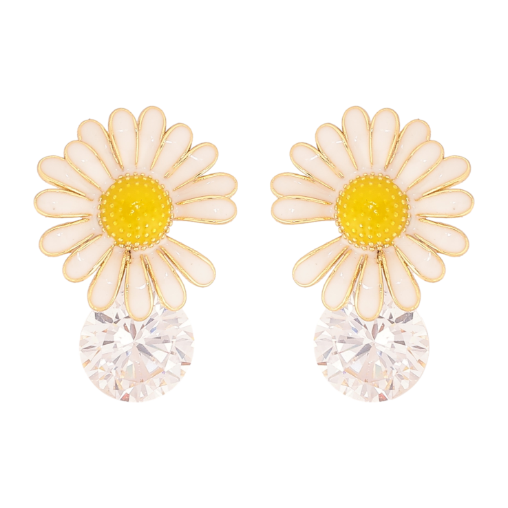 Серьги Xuping QQMM цвет Позолота 14K пусеты "Ромашки с кристаллами" фото №5