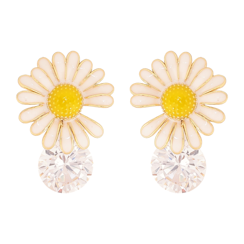 Серьги Xuping QQMM цвет Позолота 14K пусеты "Ромашки с кристаллами" фото №3