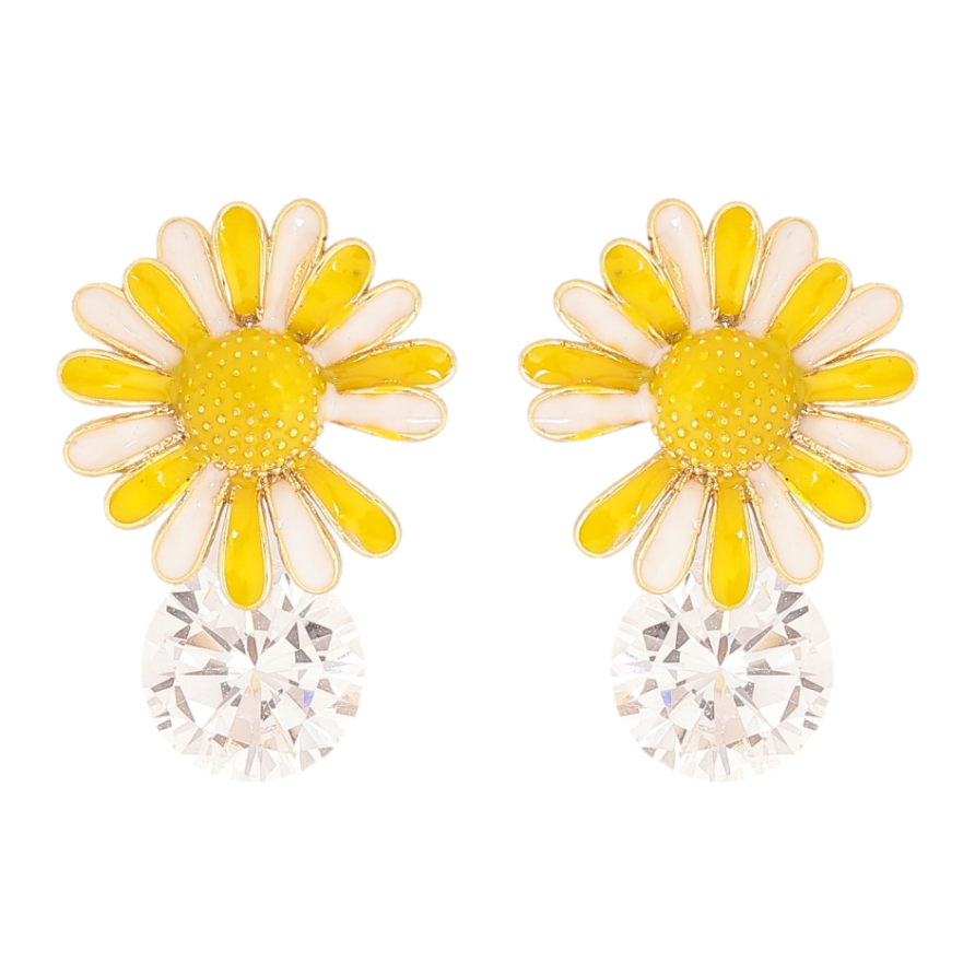 Сережки Xuping QQMM колір Позолота 14K пусети "Ромашки з кристалами, фарбування емаллю" фото №1