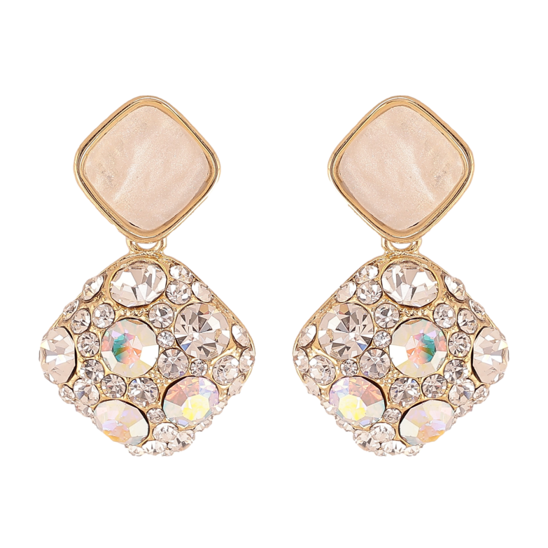 Серьги Xuping QQMM цвет Позолота 14K пусеты "Ромбовые подвески с кристаллами" фото №1