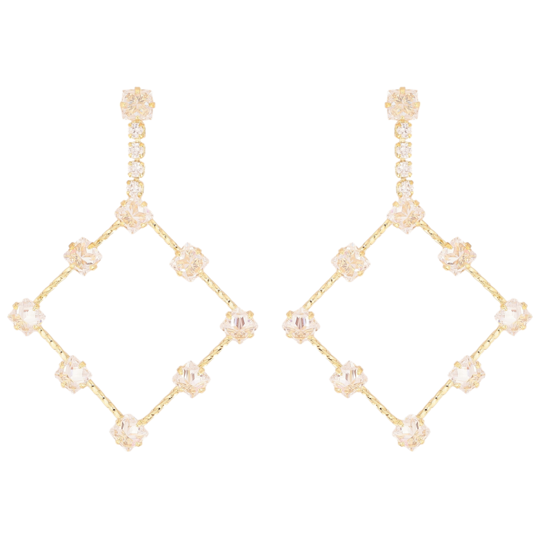 Серьги Xuping QQMM цвет Позолота 14K пусеты "Ромбовые подвески с кристаллами" фото №1