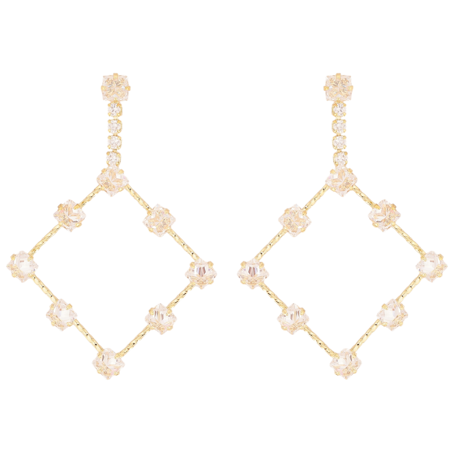 Серьги Xuping QQMM цвет Позолота 14K пусеты "Ромбовые подвески с кристаллами" фото №1