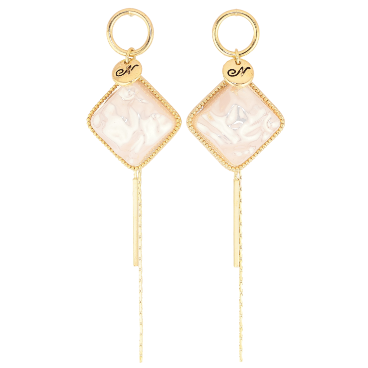 Серьги Xuping QQMM цвет Позолота 14K пусеты "Ромбовые подвески с перламутровыми вставками" фото №24