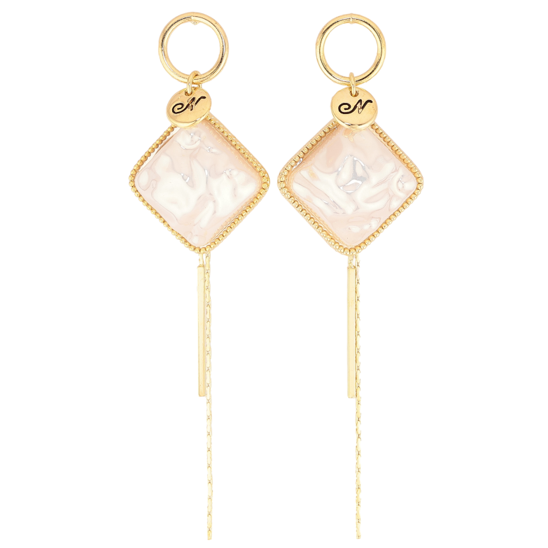 Серьги Xuping QQMM цвет Позолота 14K пусеты "Ромбовые подвески с перламутровыми вставками" фото №1