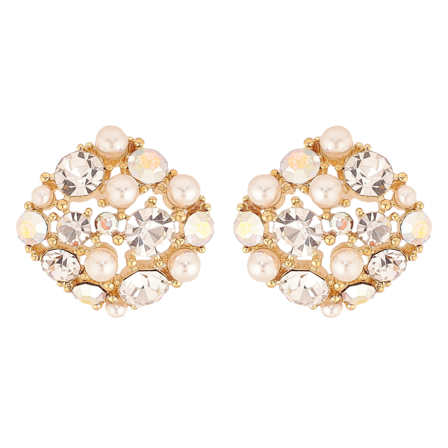 Сережки Xuping QQMM колір Позолота 14K пусети "Ромби з кристалами та перлами" фото №1