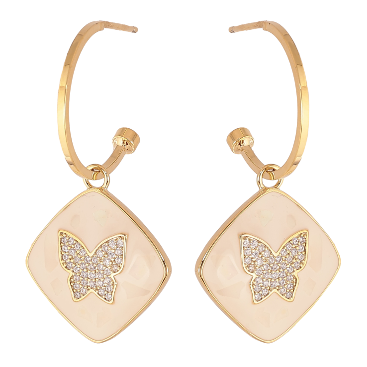 Сережки Xuping QQMM колір Позолота 14K пусети "Ромби з метеликами та білою емаллю" фото №3