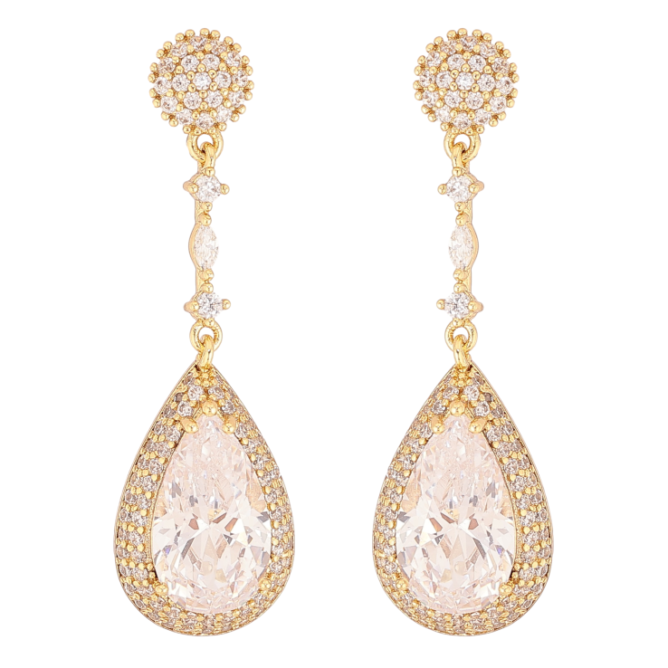 Сережки Xuping QQMM колір Позолота 14K пусети "Розкішні кристальні крапельки" фото №13