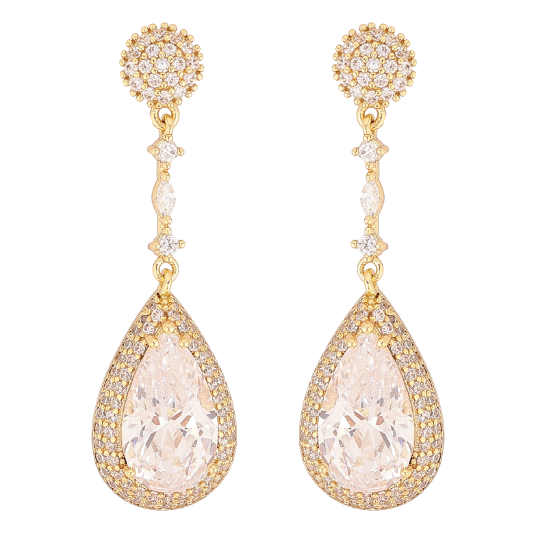 Сережки Xuping QQMM колір Позолота 14K пусети "Розкішні кристальні крапельки" фото №1