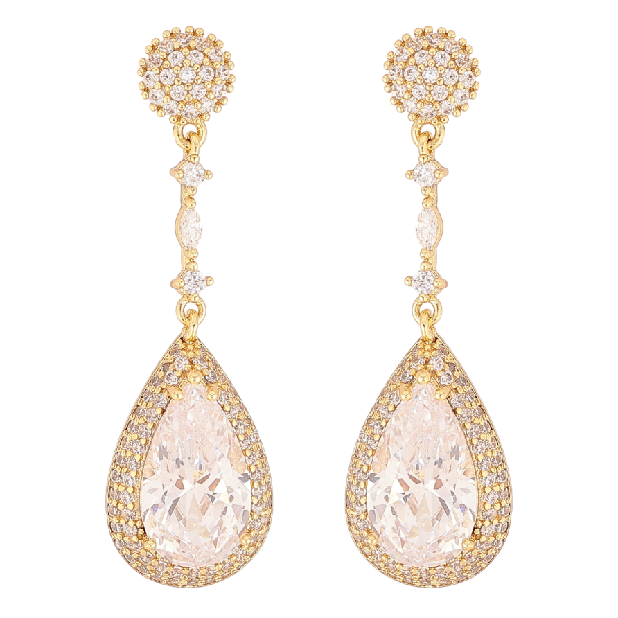 Сережки Xuping QQMM колір Позолота 14K пусети "Розкішні кристальні крапельки" фото №1