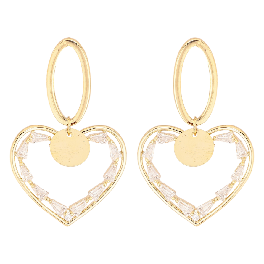 Серьги Xuping QQMM цвет Позолота 14K пусеты "Сердечки с кристаллами" фото №1